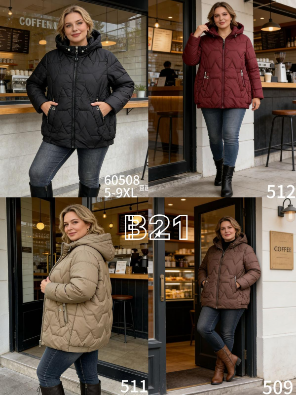 Kurtki damskie cienki Roz 3XL-7XL, 1 Kolor Paczka 5 szt